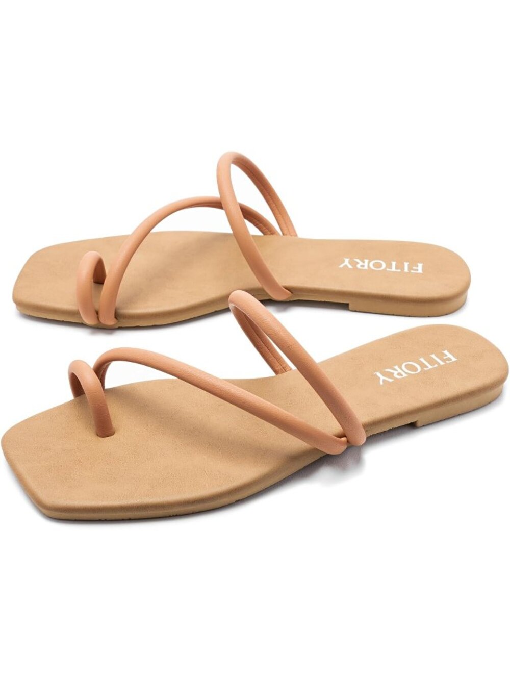Women's Camel Summer Cross Strap Fashionable Toe Ring Thong Open Toe Slide Flats - Picture 5 of 6